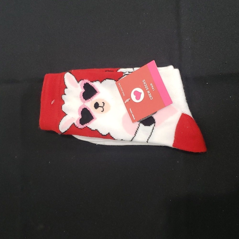 🤯3/$12 Llama Pink Red & White Crew Socks NWT